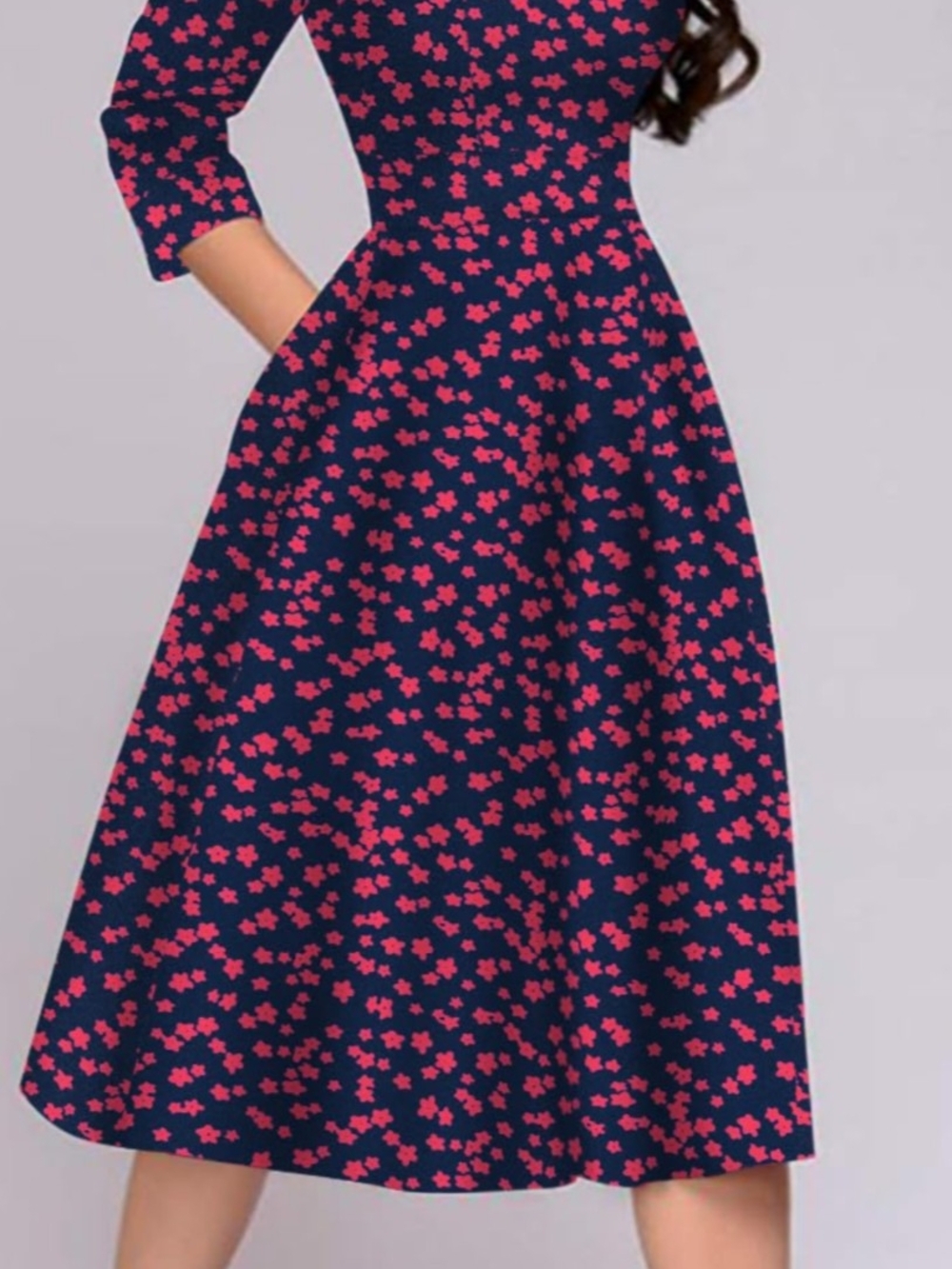 Navy & Hot Pink Floral Fit-and-Flare Dress